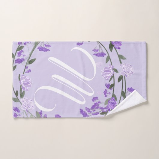 Paarse Floral Wreath Monogram Bad Handdoek (Handdoek)