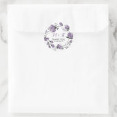 Paarse Floral Wreath Monogram Dank u Sticker (Tas)