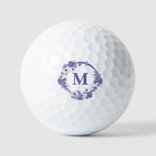 Paarse Floral Wreath Monogram Golfballen (Voorkant)