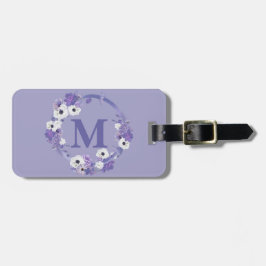 Paarse Floral Wreath Monogram Initiaal Bagagelabel