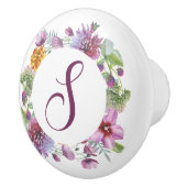 Paarse Floral Wreath Monogram Keramische Knop (Rechts)
