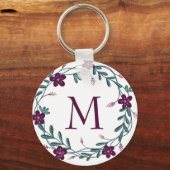 Paarse Floral Wreath Sleutelhanger (Voorkant)
