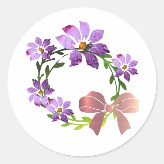 Paarse Floral Wreator met boeg Ronde Sticker (Voorkant)