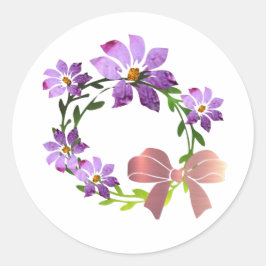 Paarse Floral Wreator met boeg Ronde Sticker