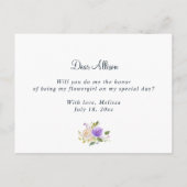 paarse floral zal je mijn bloemetjeskaartje zijn? uitnodiging briefkaart (Achterkant)
