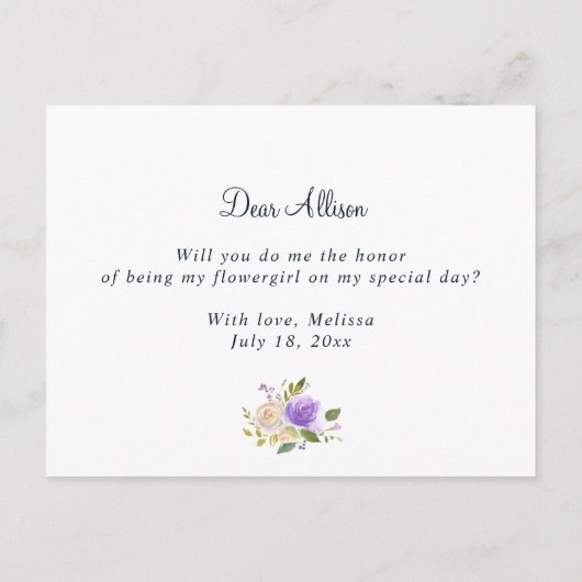 paarse floral zal je mijn bloemetjeskaartje zijn? uitnodiging briefkaart (Achterkant)