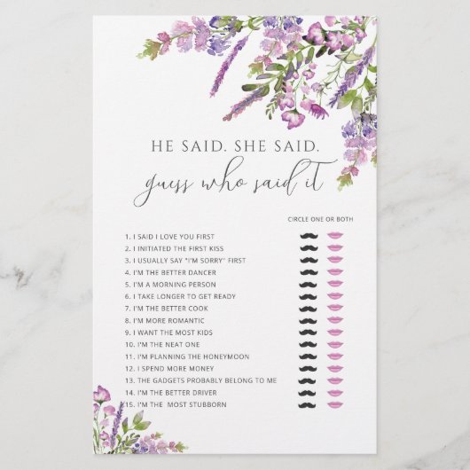 Paarse Floral zei dat ze zei dat Vrijgezellenfeest (Voorkant)