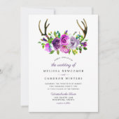 Paarse florale antiemens huwelijksuitnodiging kaart (Voorkant)