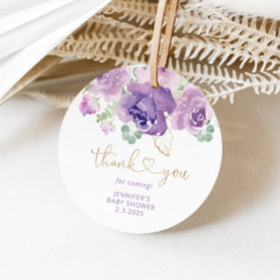 Paarse florale dank u baby shower bedankjes labels