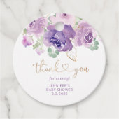Paarse florale dank u baby shower bedankjes labels (Voorkant)