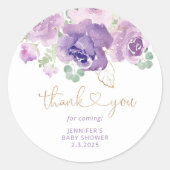 Paarse florale dank u klassieke ronde sticker (Voorkant)
