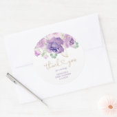 Paarse florale dank u klassieke ronde sticker (Envelop)