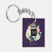 paarse florale monogram kleur  sleutelhanger (Voorkant Links)