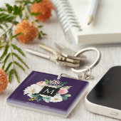 paarse florale monogram kleur  sleutelhanger (Voorkant Rechts)