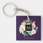 paarse florale monogram kleur  sleutelhanger (Voorkant)
