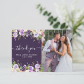 paarse florale mooie foto bruiloft bedankt (Staand voorkant)