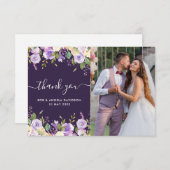 paarse florale mooie foto bruiloft bedankt (Voorkant / Achterkant)