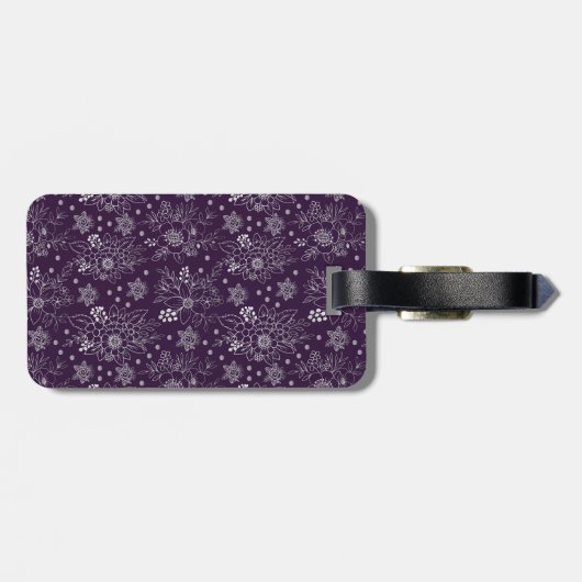 Paarse florale naadloze patroon, gepersonaliseerde bagagelabel (Achterkant horizontaal)