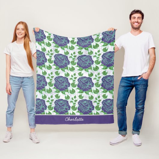 Paarse florale naadloze patroon, gepersonaliseerde fleece deken (In situ)