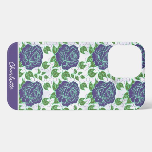 Paarse florale naadloze patroon, gepersonaliseerde iPhone hoesje (Achterkant horizontaal)