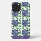 Paarse florale naadloze patroon, gepersonaliseerde iPhone hoesje (Achterkant)