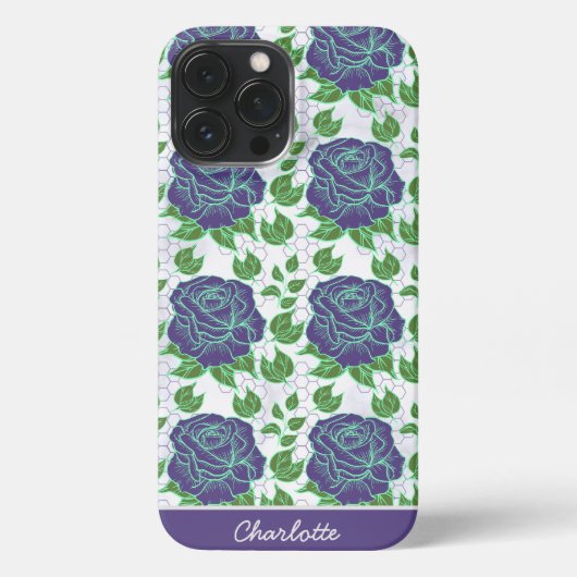 Paarse florale naadloze patroon, gepersonaliseerde iPhone hoesje (Achterkant)