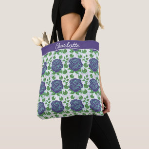 Paarse florale naadloze patroon, gepersonaliseerde tote bag