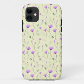 paarse florale patroon op geel Case-Mate iPhone case (Achterkant)