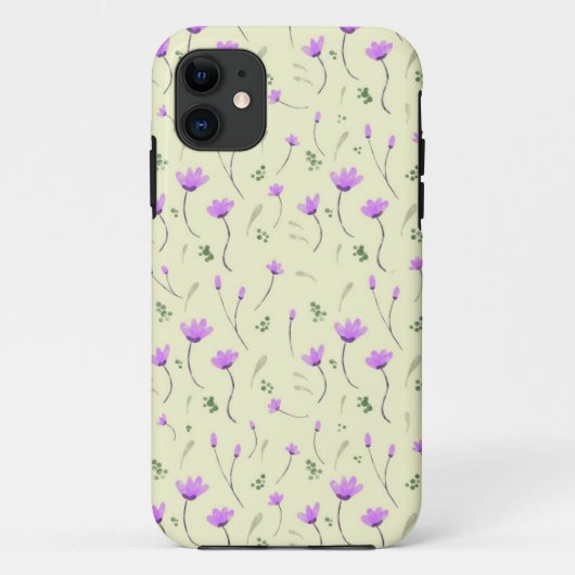 paarse florale patroon op geel Case-Mate iPhone case (Achterkant)