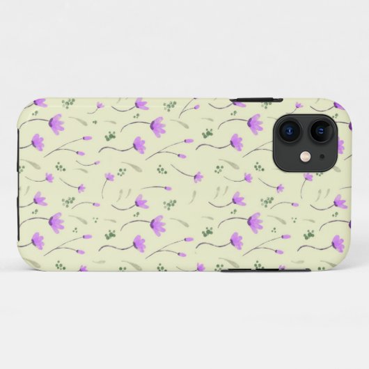paarse florale patroon op geel Case-Mate iPhone case (Achterkant (horizontaal))