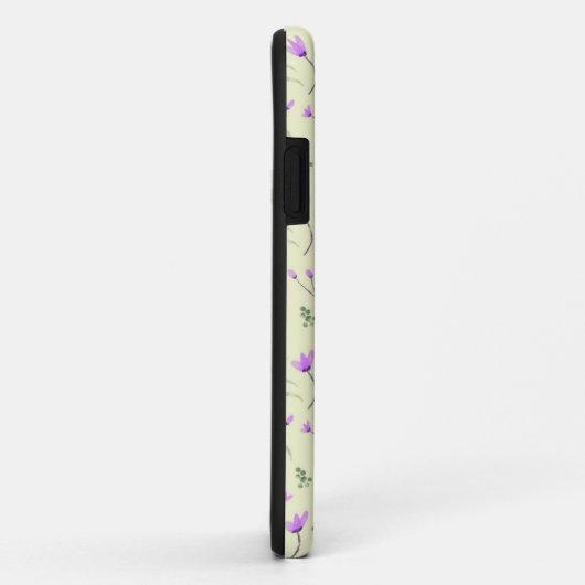 paarse florale patroon op geel Case-Mate iPhone case (Achterkant/rechts)
