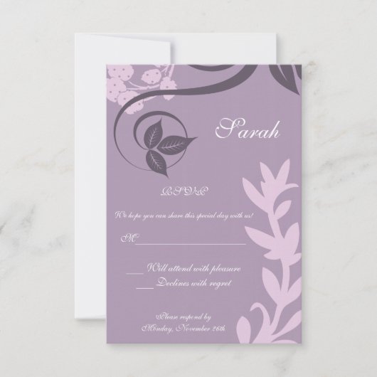 paarse florale polka dot rsvp kaartje (Voorkant)