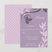 paarse florale polka dot rsvp kaartje (Voorkant / Achterkant)
