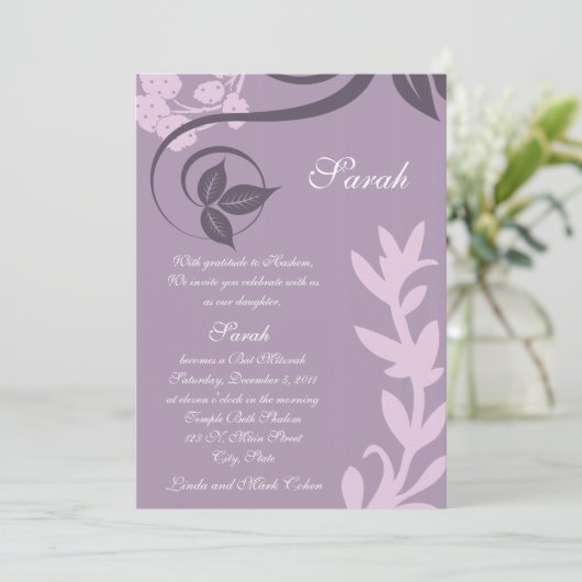 paarse florale polkadop kaart (Staand voorkant)