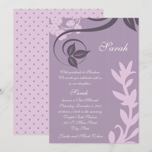 paarse florale polkadop kaart (Voorkant / Achterkant)