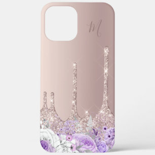 Paarse florale roos goud glitter druppelt monogram Case-Mate iPhone case