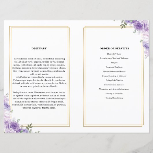 Paarse florale sjabloon van het Funeral Program (Achterkant)
