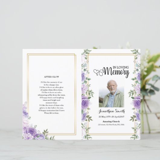 Paarse florale sjabloon van het Funeral Program (Staand voorkant)