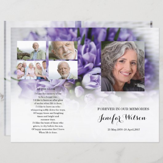 Paarse florale sjabloon van het Funeral Program (Voorkant / Achterkant)