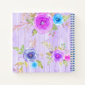 Paarse florale waterverf, aangepast vierkant hout notitieboek (Achterkant)