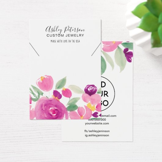 Paarse florale waterverf sierjuwelen ketting visitekaartje (Bureau)