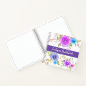 Paarse florale waterverf sketchbook scriptnaam notitieboek (Binnen)