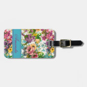  paarse florale witte patroonmonogram bagagelabel (Voorkant horizontaal)