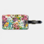  paarse florale witte patroonmonogram bagagelabel (Achterkant horizontaal)