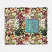  paarse florale witte patroonmonogram fleece deken (Voorkant (Horizontaal))