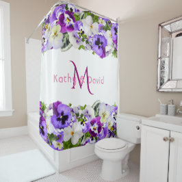 Paarse floralen witte monogram douchegordijn