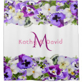 Paarse floralen witte monogram douchegordijn (Voorkant)