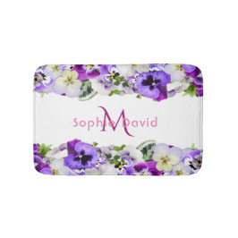Paarse floralen witte monogram elegant badmat