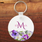 Paarse floralen witte monogram elegant sleutelhanger (Voorkant)