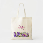 Paarse floralen witte monogram elegant tote bag (Voorkant)
